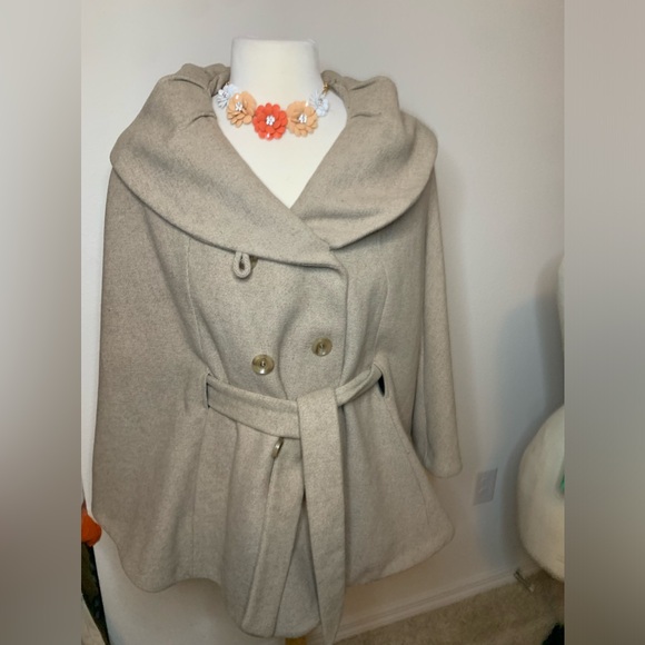 Calvin Klein cape poncho coat button down belted lined size L / XL - Picture 1 of 13